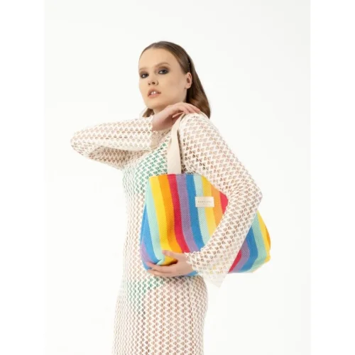 Babycord - Gökkuşağı El Dokuması Trinity Tote Çanta
