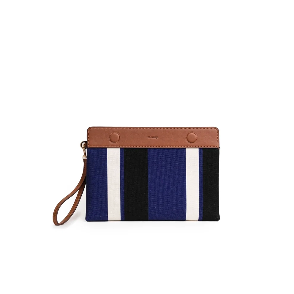 Mianqa - Vegan Apple Leather & Fabric Clutch Navy Blue