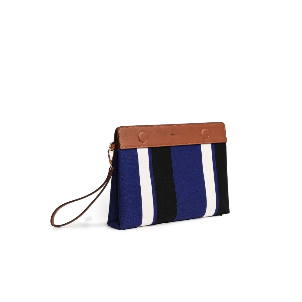 Mianqa - Vegan Apple Leather & Fabric Clutch Navy Blue