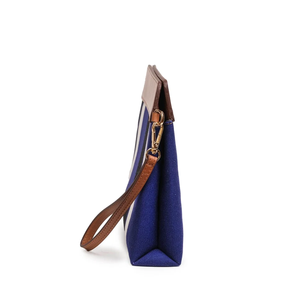 Mianqa - Vegan Apple Leather & Fabric Clutch Navy Blue