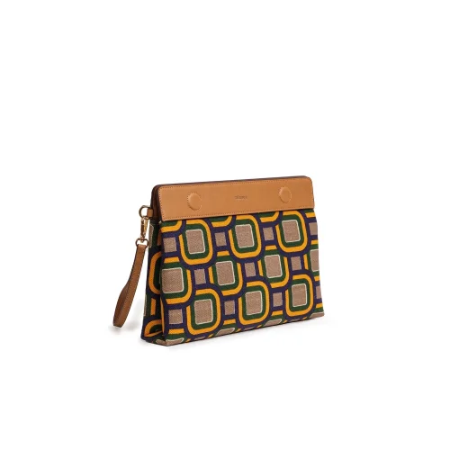 Mianqa - Vegan Apple Leather & Fabric Clutch Mixed Colors