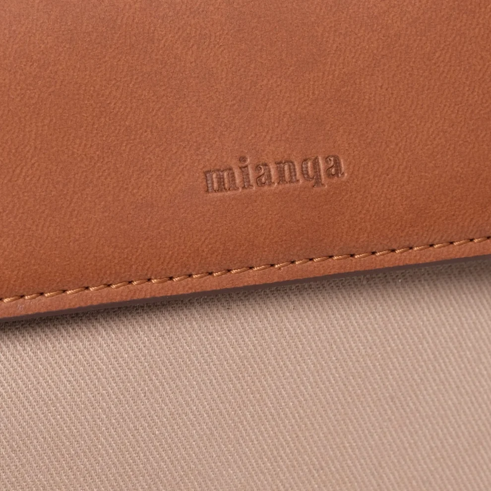 Mianqa - Vegan Apple Leather & Fabric Moon Shoulder & Crossbody Bag Beige