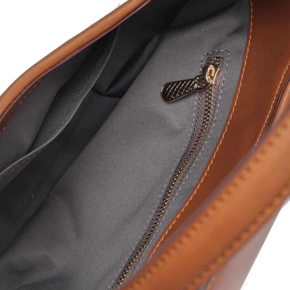 Mianqa - Vegan Apple Leather & Fabric Moon Shoulder & Crossbody Bag Beige