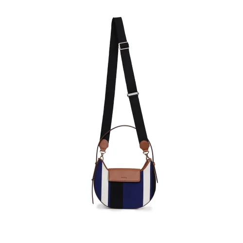 Mianqa - Vegan Apple Leather & Fabric Moon Shoulder & Crossbody Bag Navy Blue