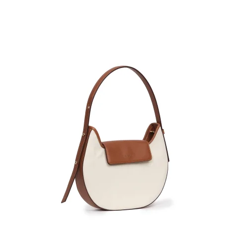 Mianqa - Vegan Apple Leather & Fabric Moon Shoulder & Crossbody Bag Beige