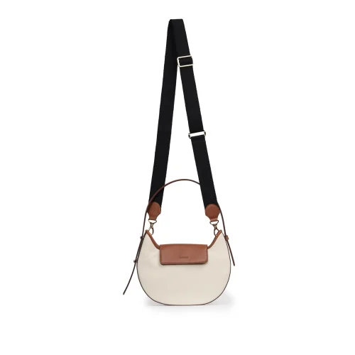 Mianqa - Vegan Apple Leather & Fabric Moon Shoulder & Crossbody Bag White