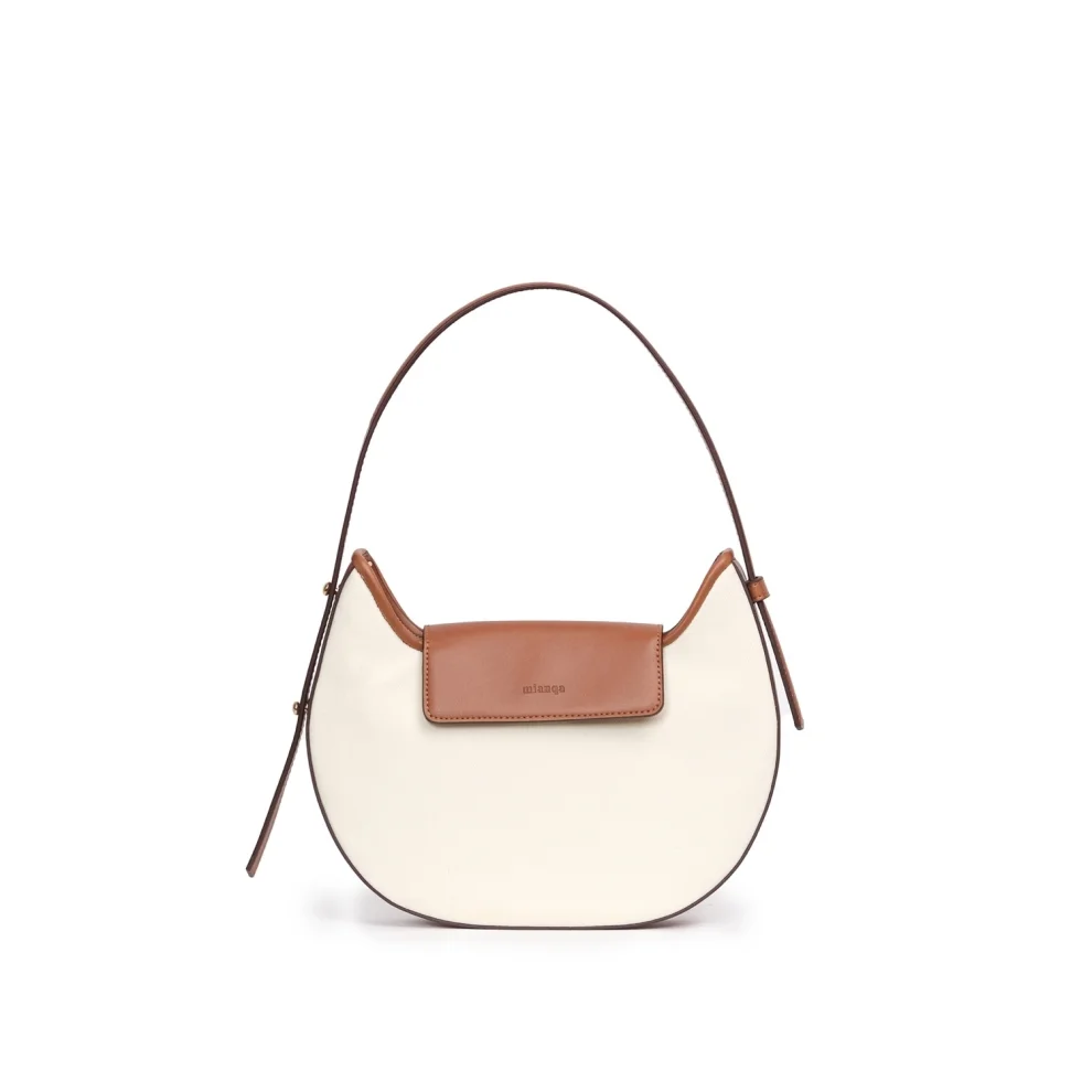 Mianqa - Vegan Apple Leather & Fabric Moon Shoulder & Crossbody Bag White