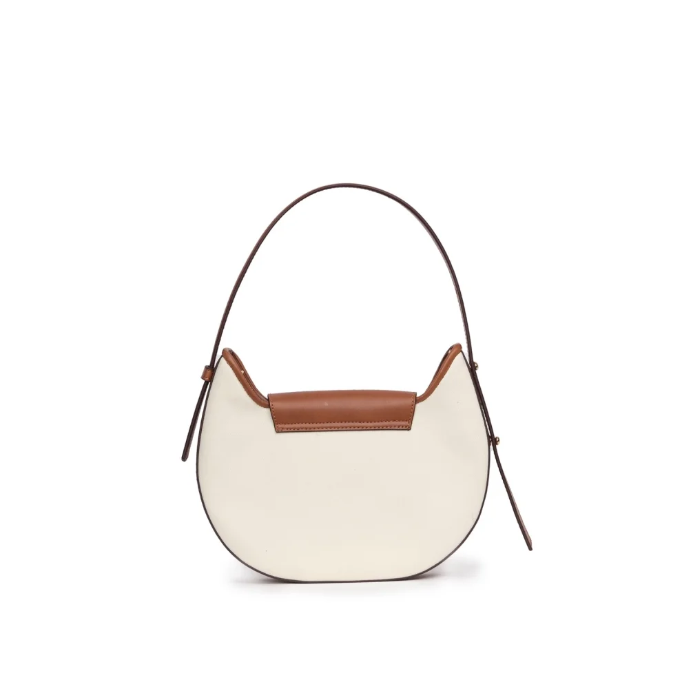 Mianqa - Vegan Apple Leather & Fabric Moon Shoulder & Crossbody Bag White