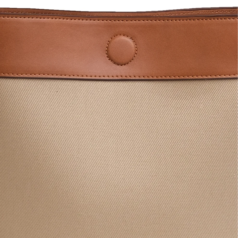 Mianqa - Vegan Apple Leather & Fabric Buket Shoulder & Crossbody Bag Beige