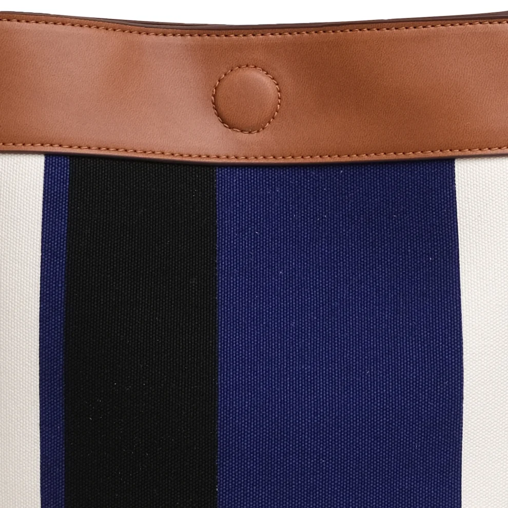 Mianqa - Vegan Apple Leather & Fabric Buket Shoulder & Crossbody Navy Blue