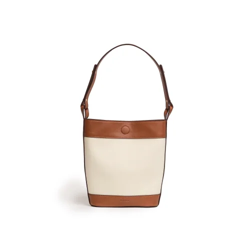 Mianqa - Vegan Apple Leather & Fabric Buket Shoulder & Crossbody White