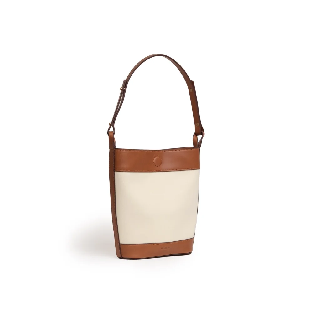 Mianqa - Vegan Apple Leather & Fabric Buket Shoulder & Crossbody White