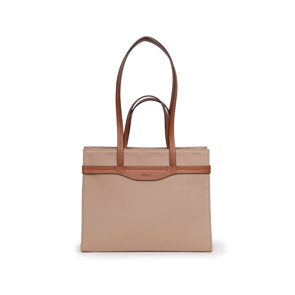 Mianqa - Vegan Apple Leather & Fabric Medium Tote Beige