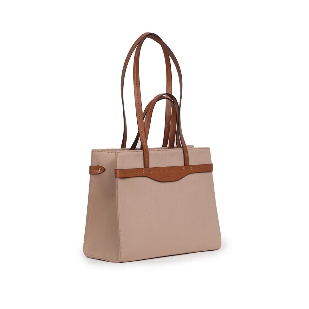 Mianqa - Vegan Apple Leather & Fabric Medium Tote Beige