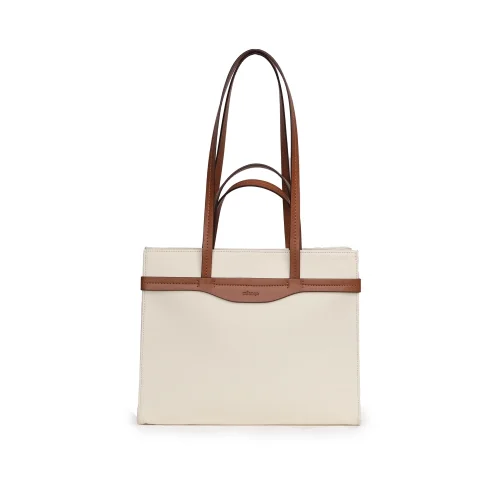 Mianqa - Vegan Apple Leather & Fabric Medium Tote Beige