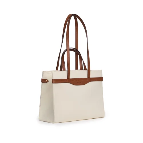 Mianqa - Vegan Apple Leather & Fabric Medium Tote White