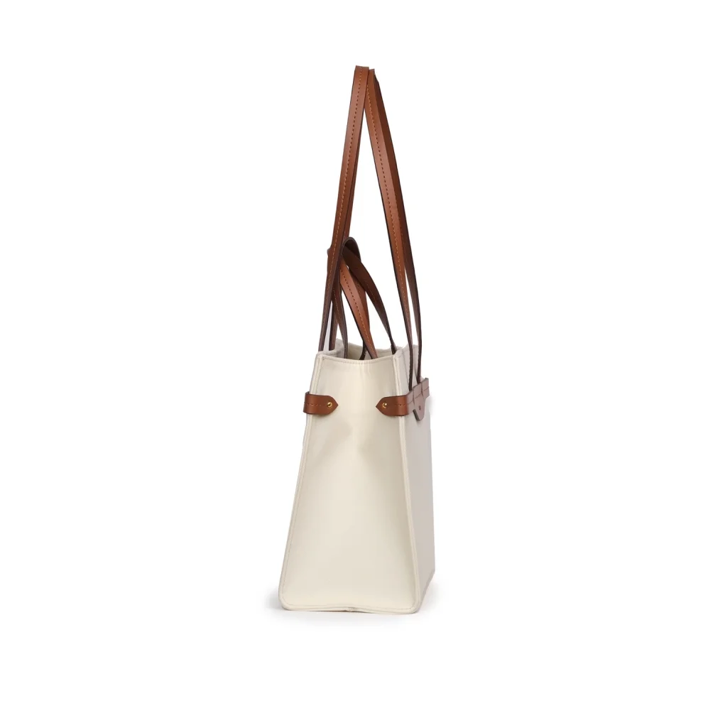 Mianqa - Vegan Apple Leather & Fabric Medium Tote White