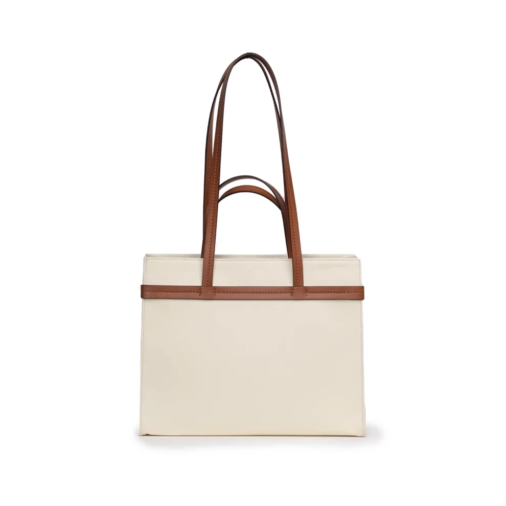 Mianqa - Vegan Apple Leather & Fabric Medium Tote White