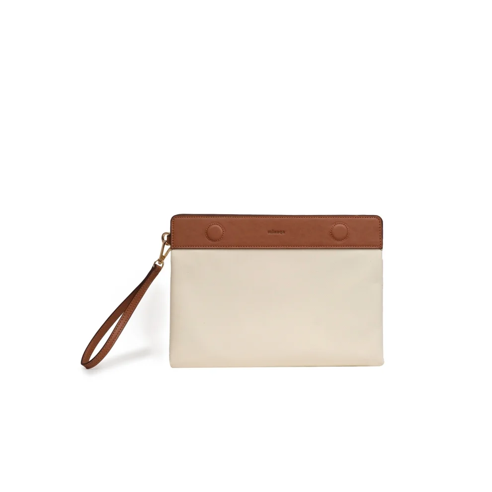 Mianqa - Vegan Apple Leather & Fabric Clutch White