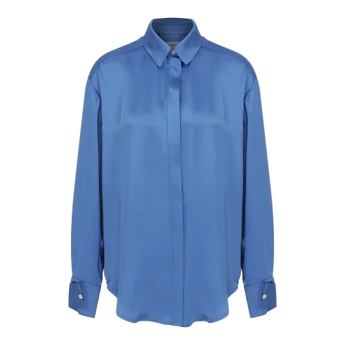 Nazlı Ceren - Ravenna French Blue Saten Gömlek