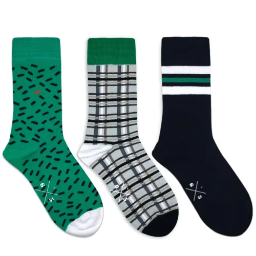 Six Times Five - Sprinkles Flannel Triple Stripes Unisex 3pack Socks