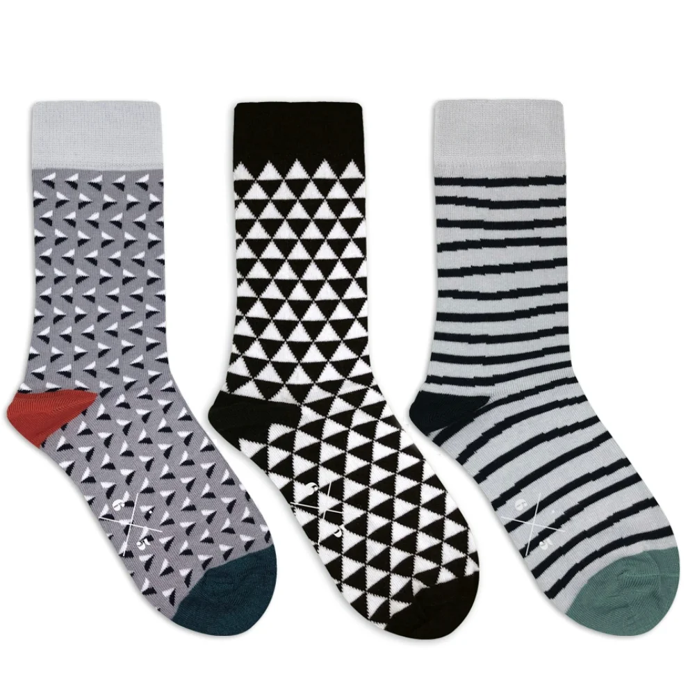 Six Times Five - Vector Triangles Wavy Stripes Unisex 3pack Socks