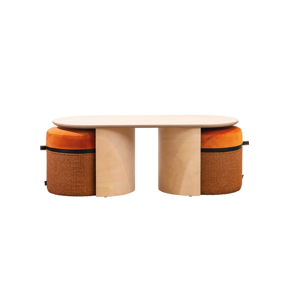 KYS Tasarım - Kanguru Side Table +2 Pouf Set