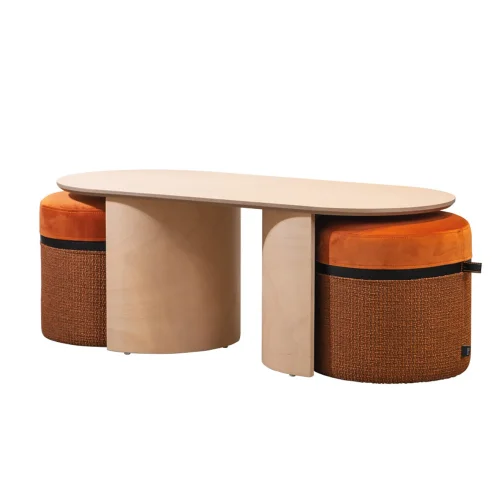 KYS Tasarım - Kanguru Side Table +2 Pouf Set