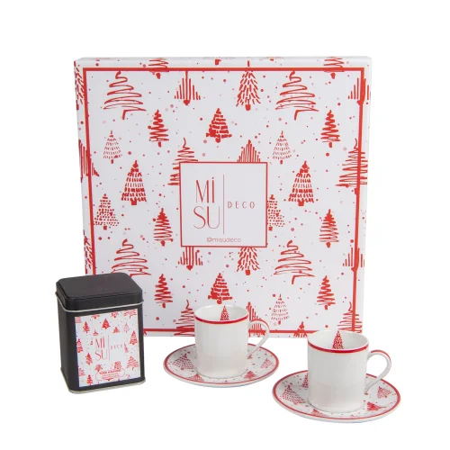 Mİ Su Deco - Pine Tree Patterned Turkish Coffee Set