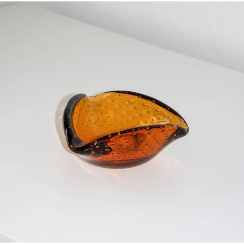 Niche - Murano Sanatı Baloncuk Cam Detaylı Amber Küllük Veya Kase
