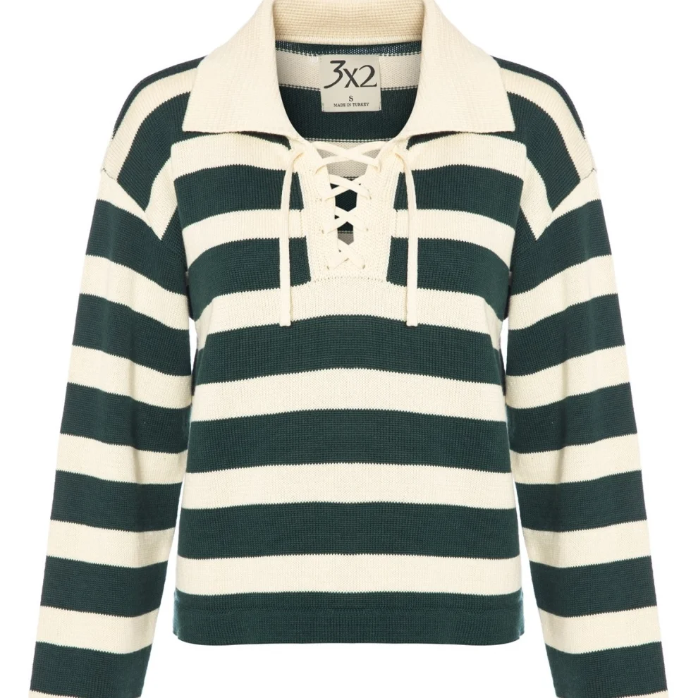 3x2 - Polo Neck Striped Sweater
