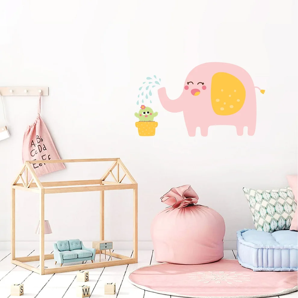 Jüppo - Pink Elephant And Cactus Wall Sticker