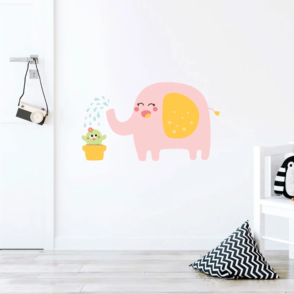 Jüppo - Pink Elephant And Cactus Wall Sticker
