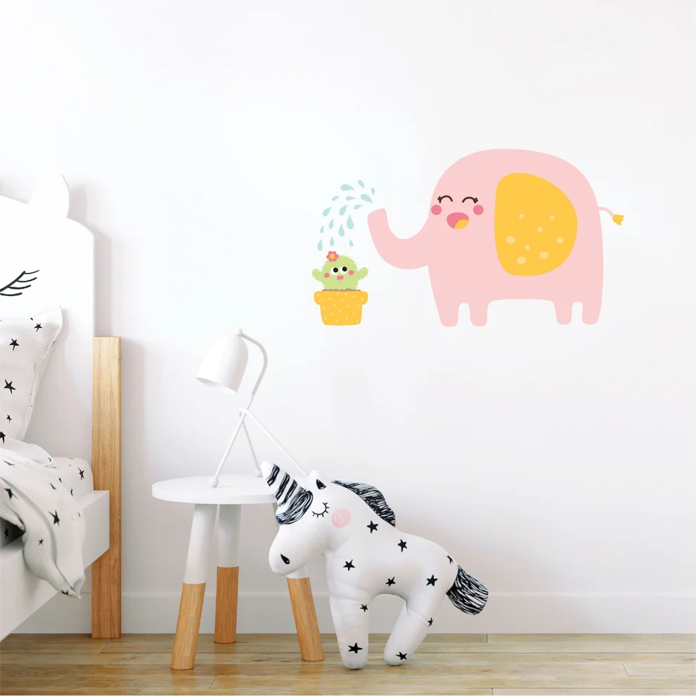 Jüppo - Pink Elephant And Cactus Wall Sticker