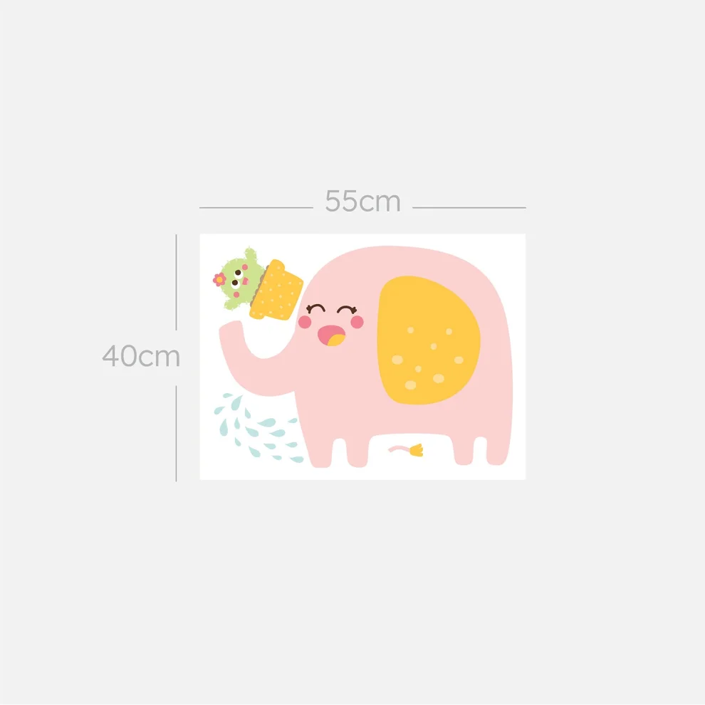 Jüppo - Pink Elephant And Cactus Wall Sticker