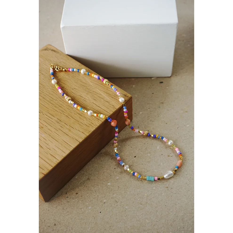 Pierre Violette Dolly Colorful Gemstone, Bead Pearl Necklace hipicon