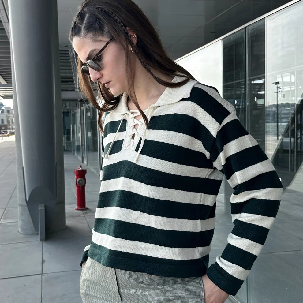 3x2 - Polo Neck Striped Sweater