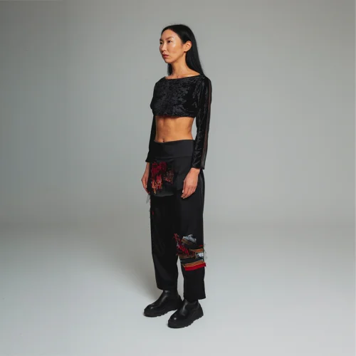 Helin Aydogan - Mesh Velvet Crop Top