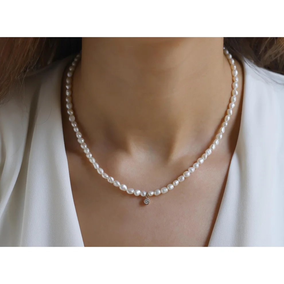Safir Mücevher - Deep Sea Diamond Design Pearl Necklace