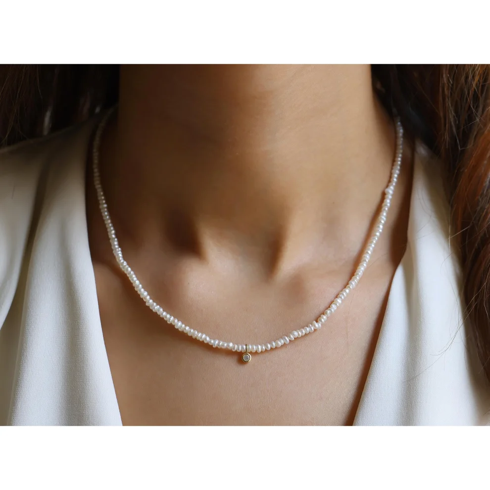 Safir Mücevher - Deep Sea Diamond Design Pearl Necklace - Il