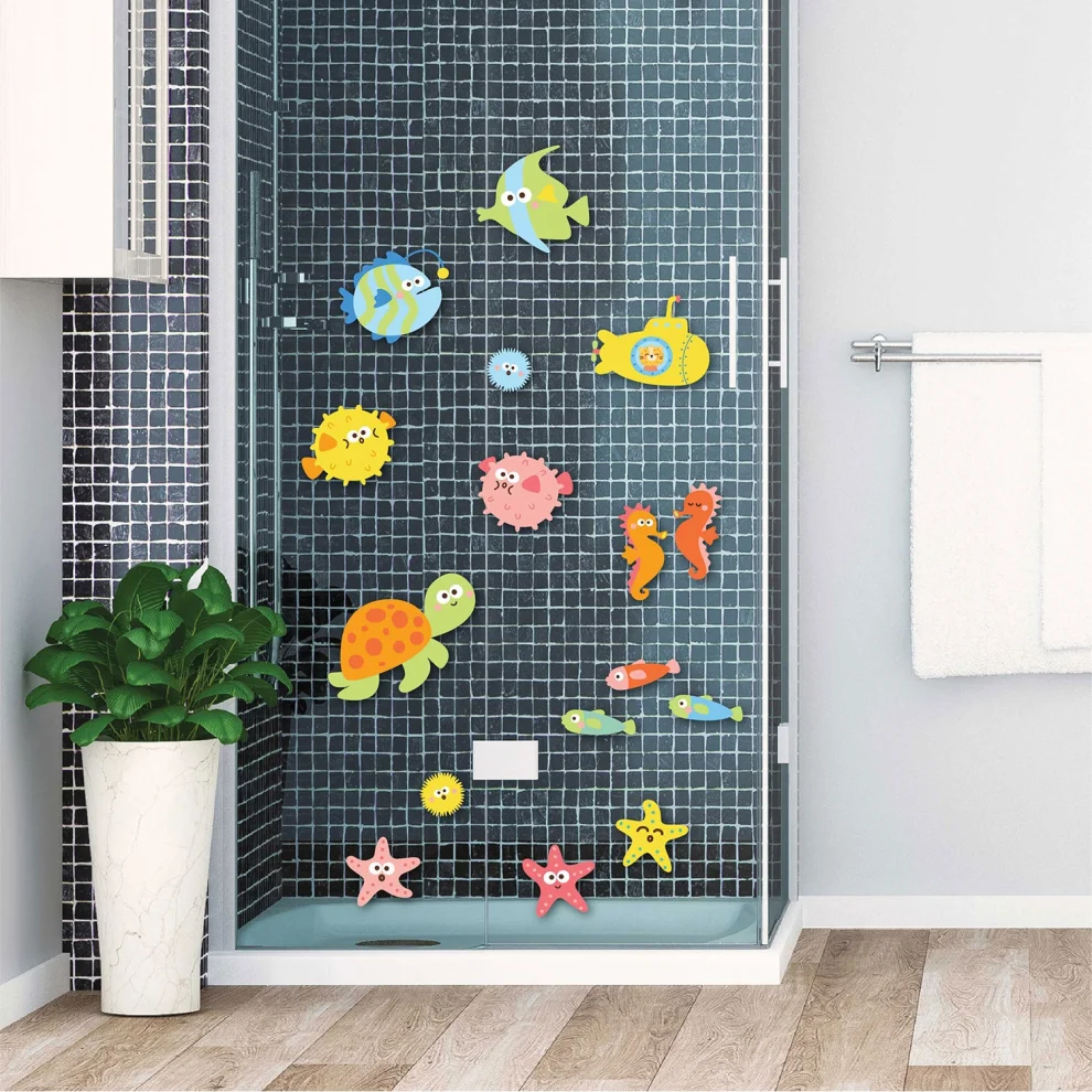Jüppo - Deniz Canlıları Duvar Sticker - Banyo Seti