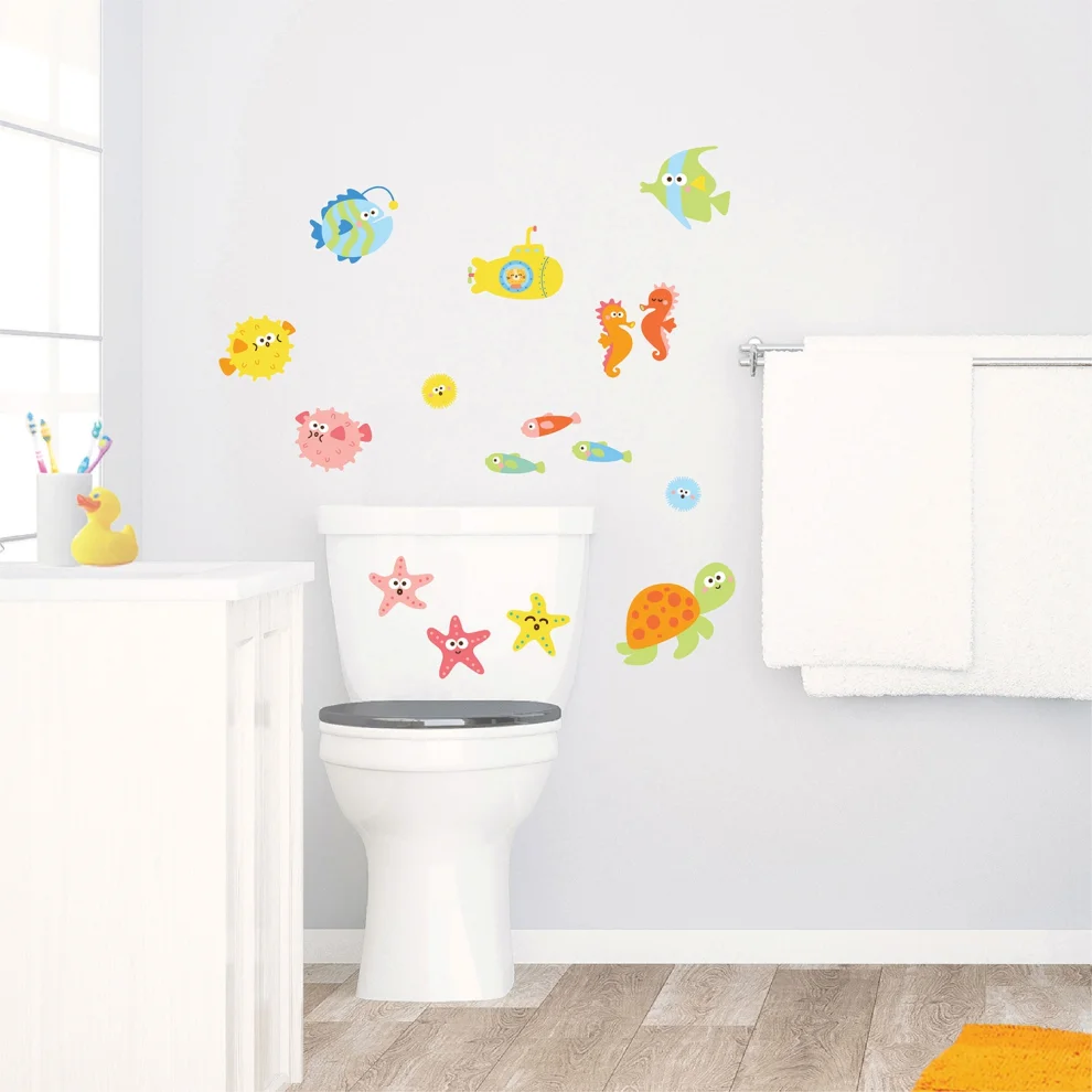 Jüppo - Deniz Canlıları Duvar Sticker - Banyo Seti