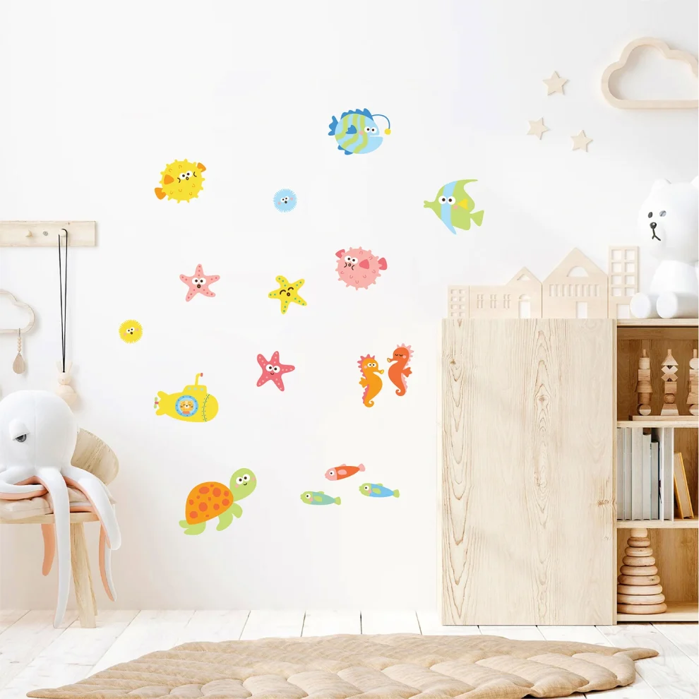 Jüppo - Deniz Canlıları Duvar Sticker - Banyo Seti