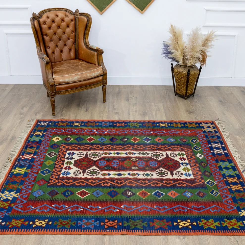 Soho Antiq - Abçar El Dokuma İnce Vintage Köy Kilim 141x184cm