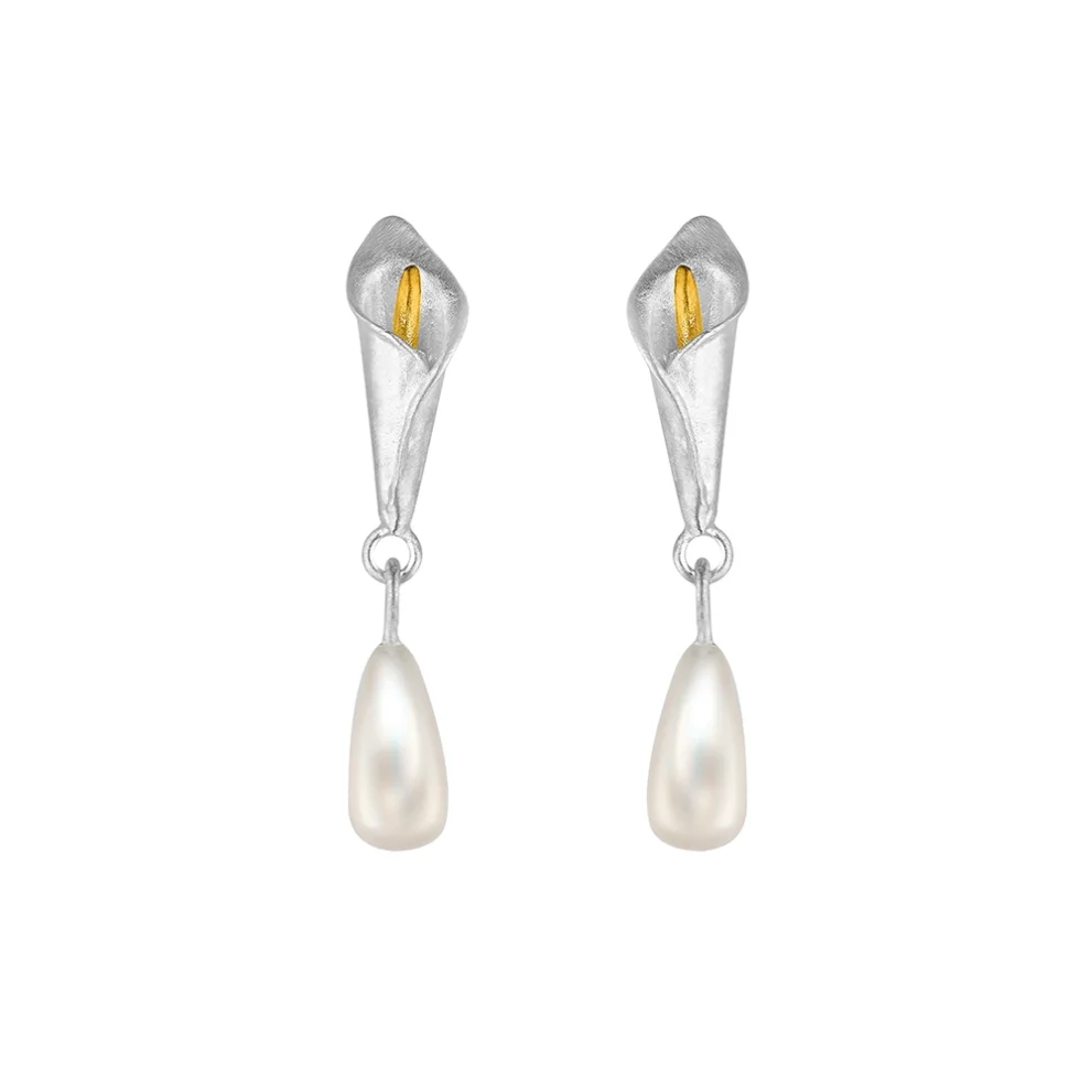 Ezra Baghaki Jewellery - Pearl With White Calla Earrings