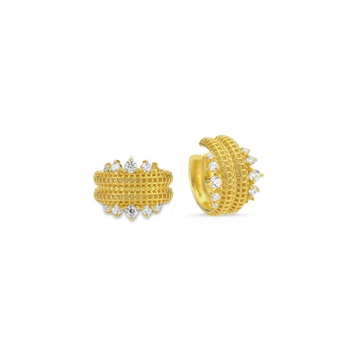 Pacal - Gold Plated Silver Ear Cuff Cartilage Earrings With White Stones