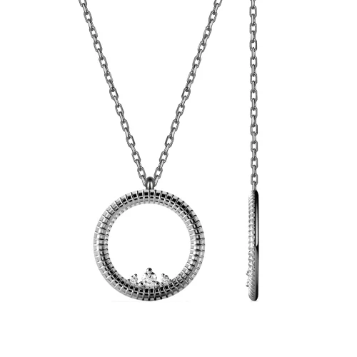 Pacal - Sterling Silver Round Necklace With White Stone