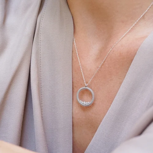 Pacal - Sterling Silver Round Necklace With White Stone