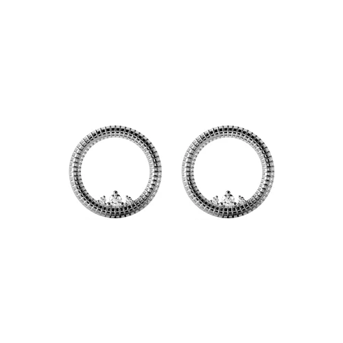 Pacal - Midi Semita - Rhodium Plated 925 Sterling Silver Circle Women Earrings With Stones
