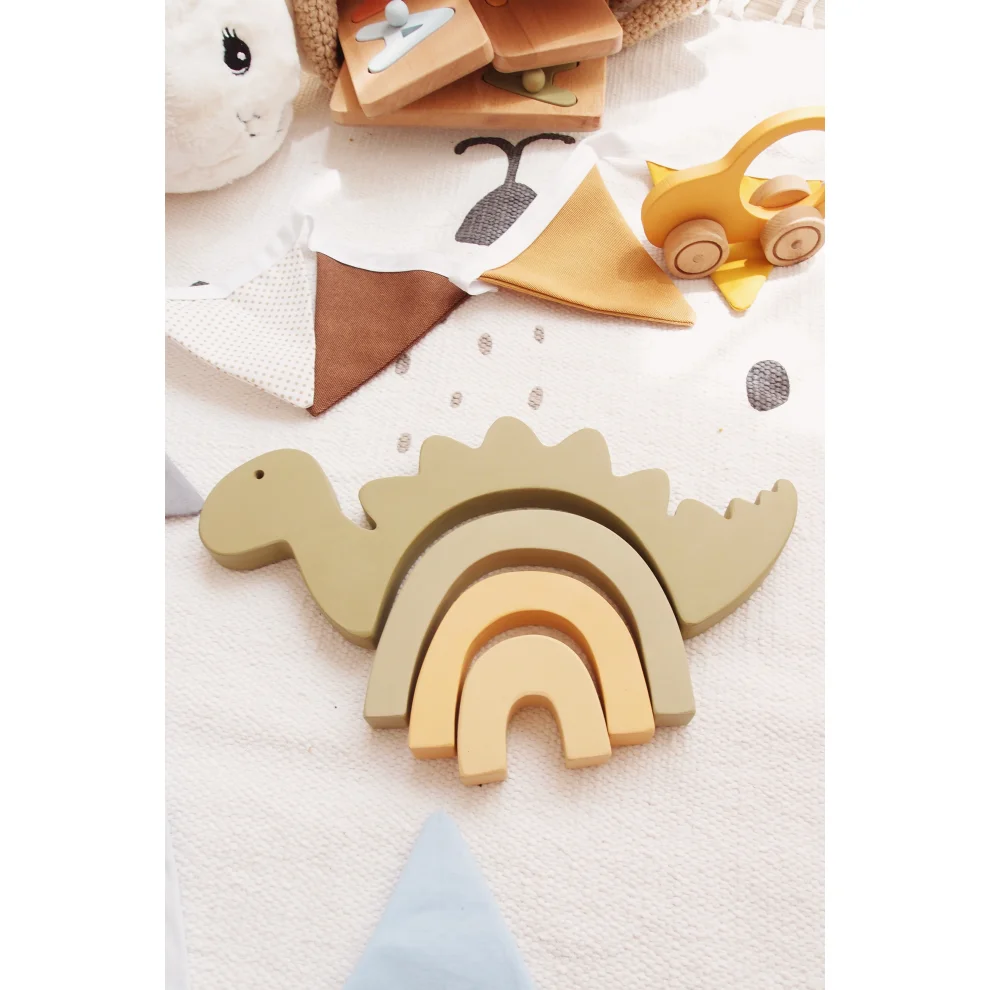 Oyuncu Kunduz Oyuncak - Rainbow Dinosaur Wooden Puzzle